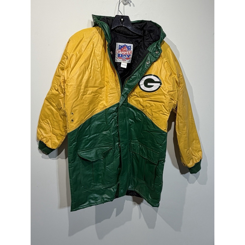 Vintage 90s Green Bay Packers NFL Insulated Raincoat Jacket Youth XL/Women's S